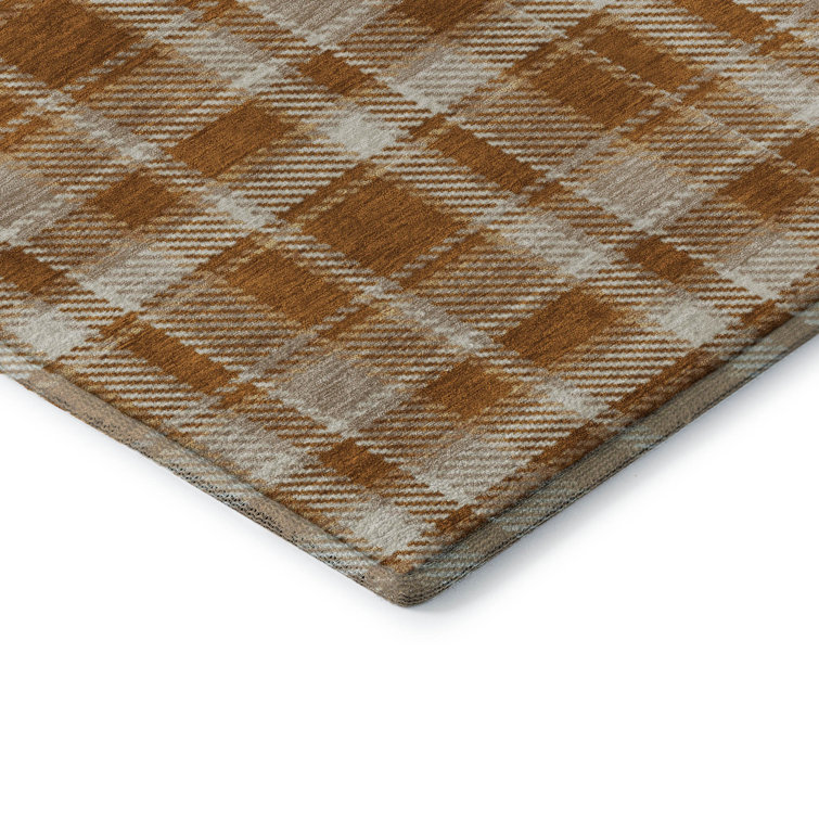 Paprika Plaid Washable Synthetic Rectangular Rug 2'6" x 3'10"