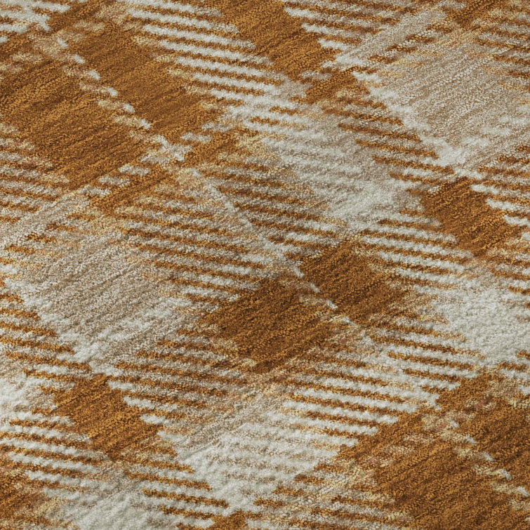 Paprika Plaid Washable Synthetic Rectangular Rug 2'6" x 3'10"