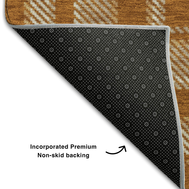 Paprika Plaid Washable Synthetic Rectangular Rug 2'6" x 3'10"