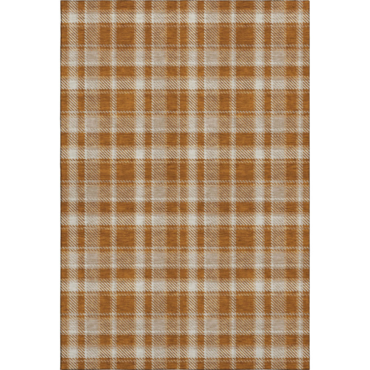 Paprika Plaid Washable Synthetic Rectangular Rug 2'6" x 3'10"