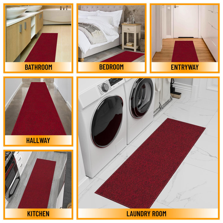 Oscar Red Synthetic Stain-Resistant Runner Rug with Non-Slip Backing