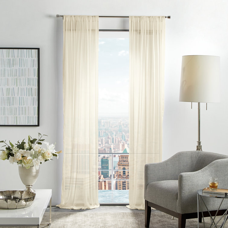 84" White Sheer Pleated Rod Pocket Window Panels