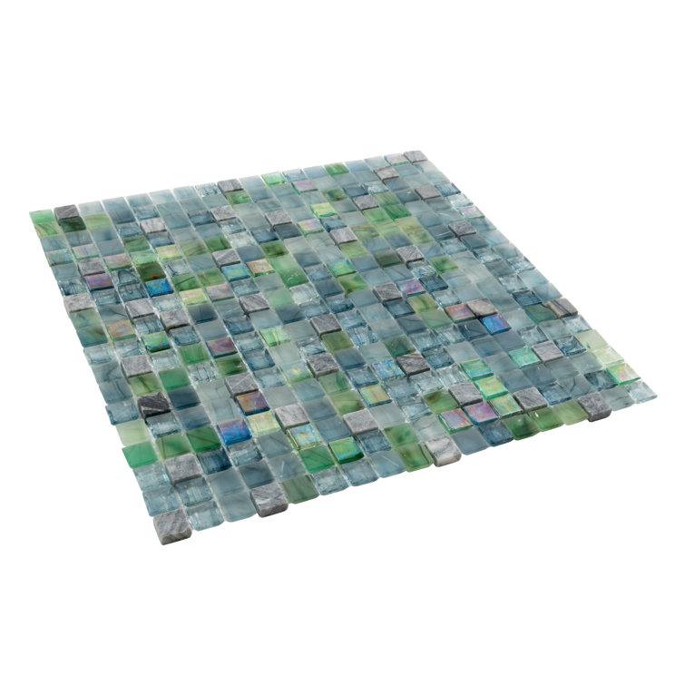11.6" Blue and Green Iridescent Glass Mosaic Tile