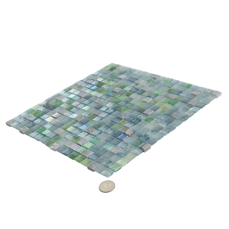 11.6" Blue and Green Iridescent Glass Mosaic Tile