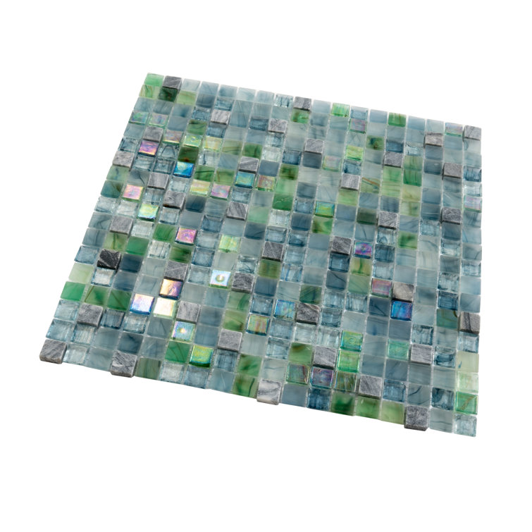11.6" Blue and Green Iridescent Glass Mosaic Tile