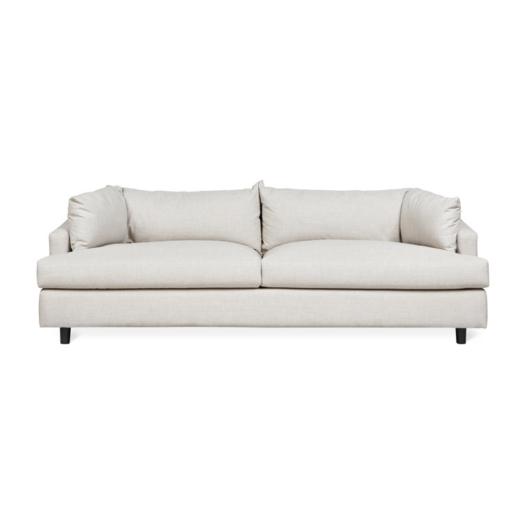Thalia 86" White Leather and Wood Pillow Back Sofa