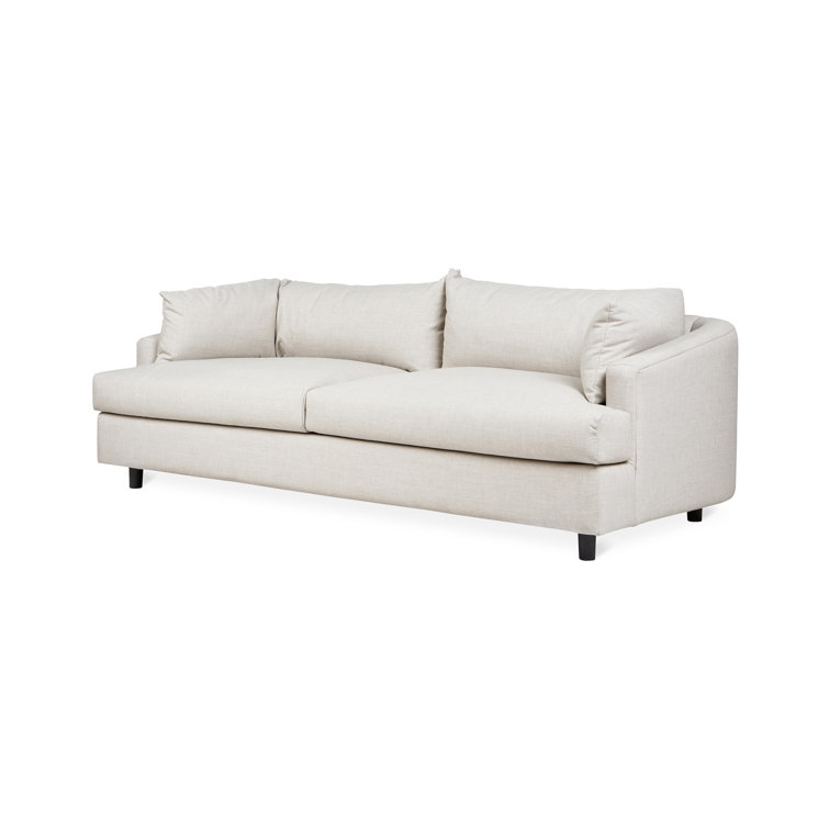 Thalia 86" White Leather and Wood Pillow Back Sofa