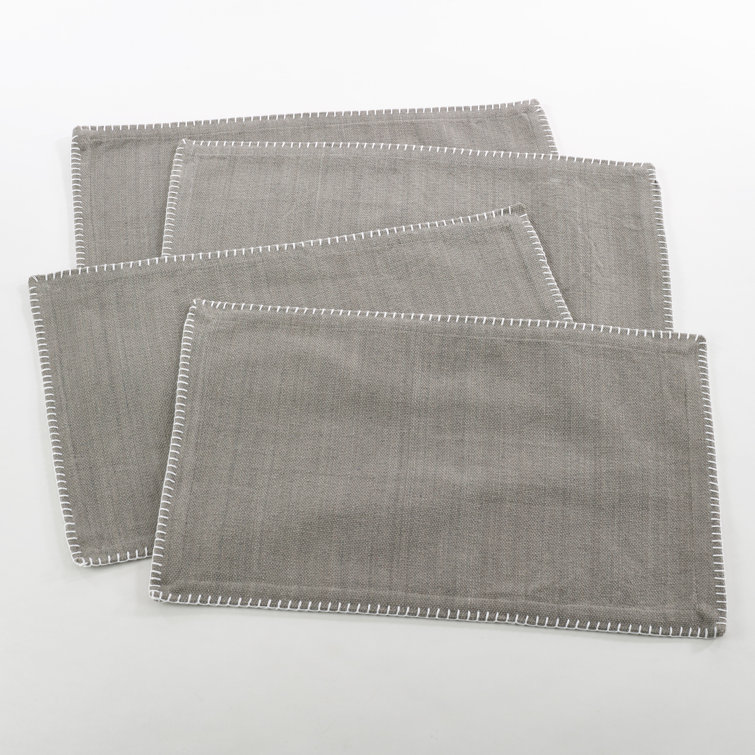 Gray Whip Stitched Cotton Rectangular Placemats, Set of 4