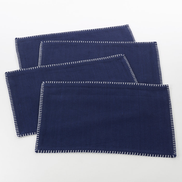 Navy Blue Cotton Whip Stitched Rectangle Placemats, Set of 4