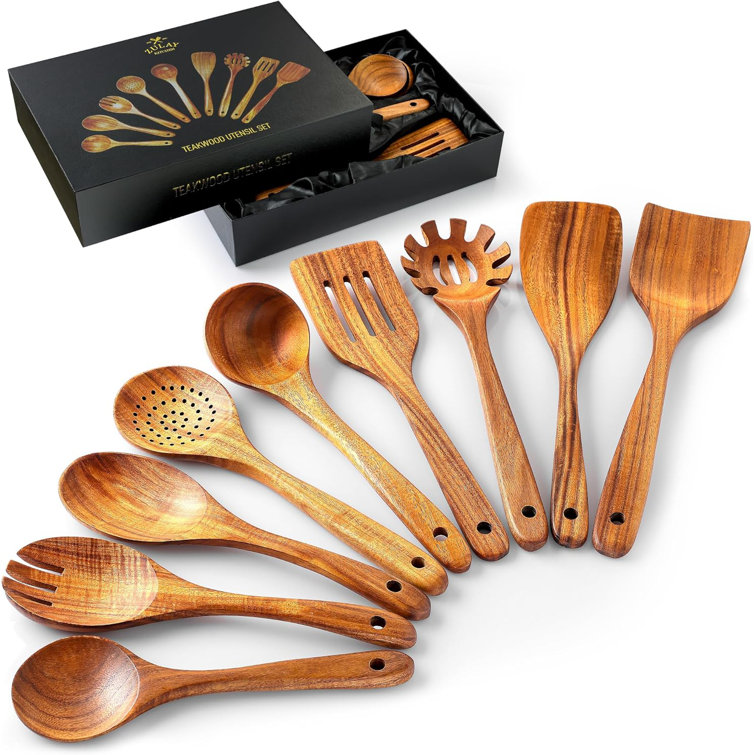 9-Piece Teak Wood Cooking Utensil Set with Gift Box