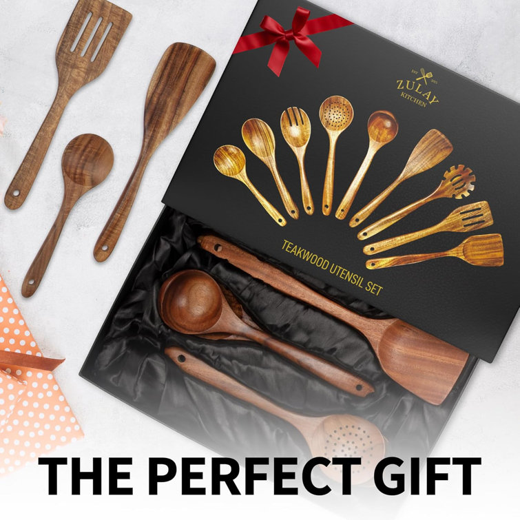 9-Piece Teak Wood Cooking Utensil Set with Gift Box