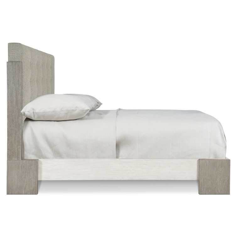 Gray Queen Upholstered Bed with Tufted Linen Headboard