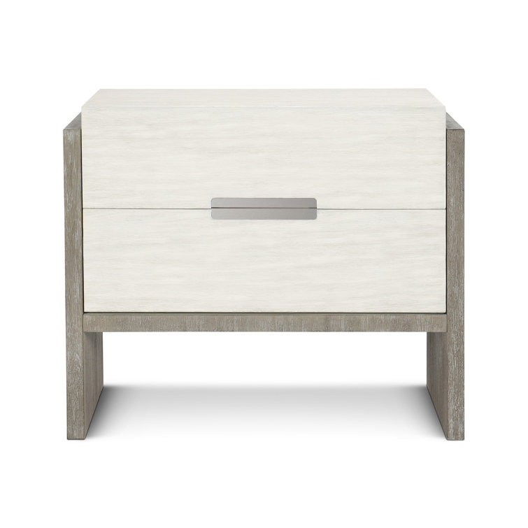 34" Two-Tone Brown and White Solid Wood Nightstand