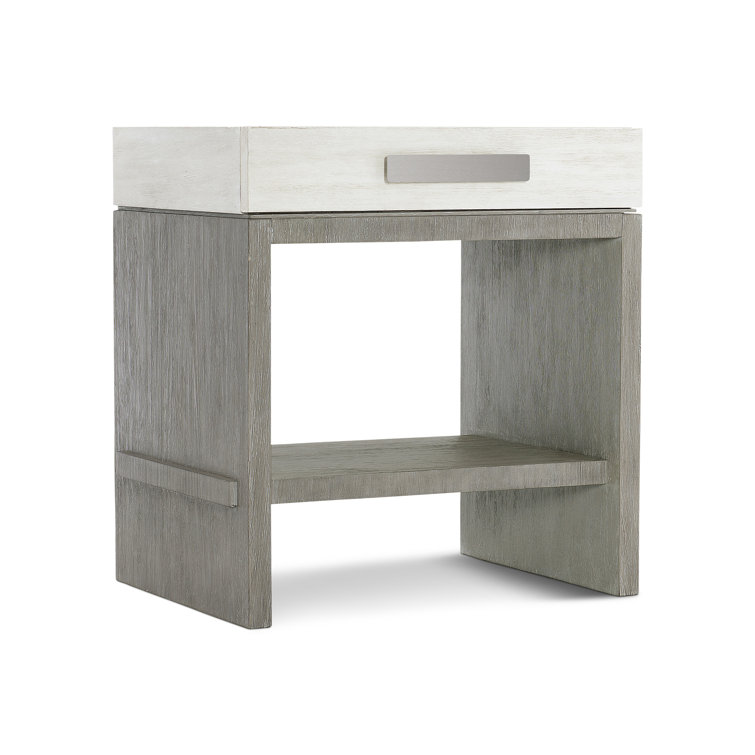 28'' Gray and White Acacia Wood Nightstand with Drawer