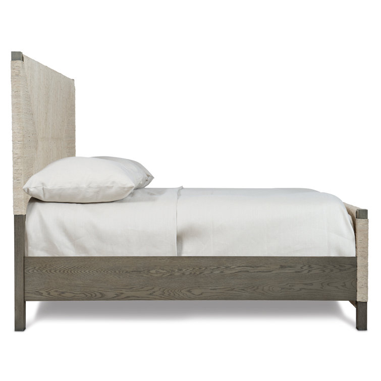 Alannis King Panel Bed with Woven Abaca Headboard in Rustic Grey