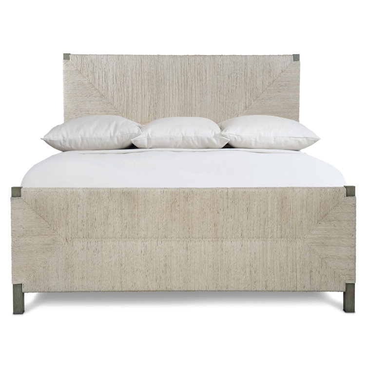 Alannis King Panel Bed with Woven Abaca Headboard in Rustic Grey