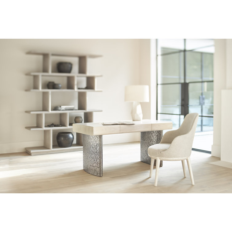 Gray Walnut Writing Desk with Textured Metal Legs