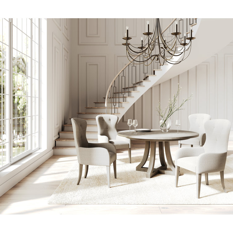 Gray Upholstered Wingback Dining Chair with Wood Legs