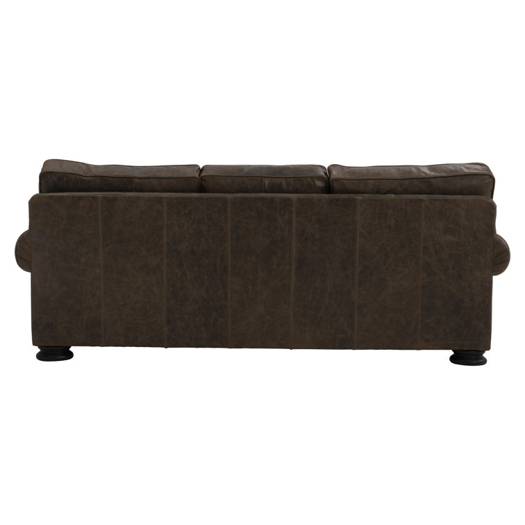 Molasses Brown Leather Sofa with Rolled Arms and Nailhead Trim