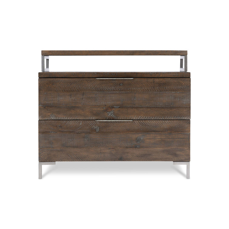 Sable Brown Pine and Metal 2-Drawer Nightstand