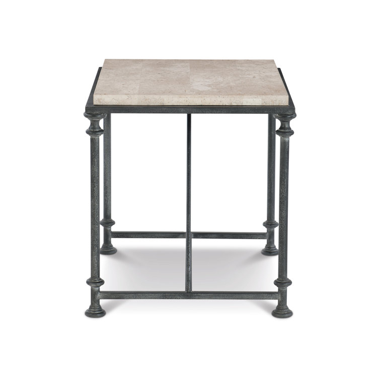 Galesbury 22" Beige Travertine Stone and Black Metal End Table