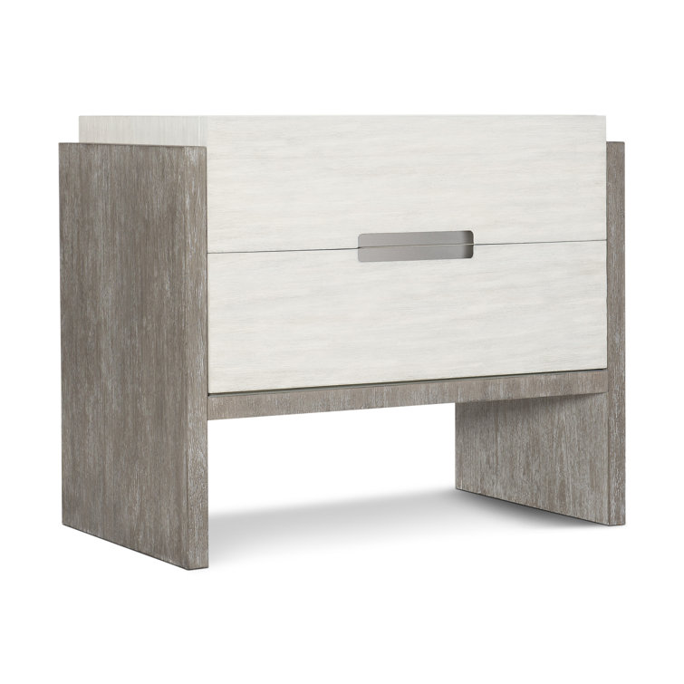34" Two-Tone Brown and White Solid Wood Nightstand