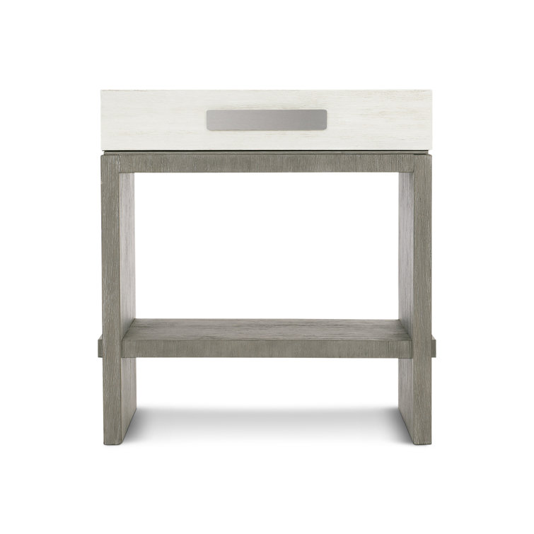 28'' Gray and White Acacia Wood Nightstand with Drawer
