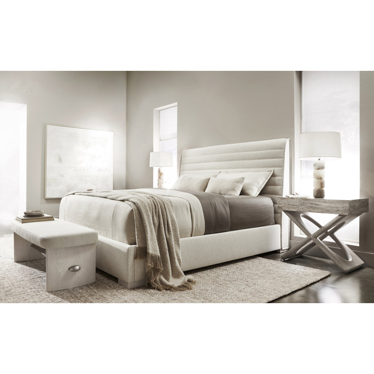 Sereno Cream Upholstered Bench with Nickel Stretcher
