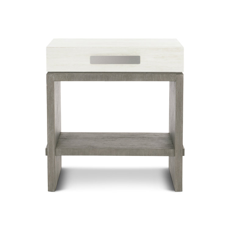 28'' Gray and White Acacia Wood Nightstand with Drawer