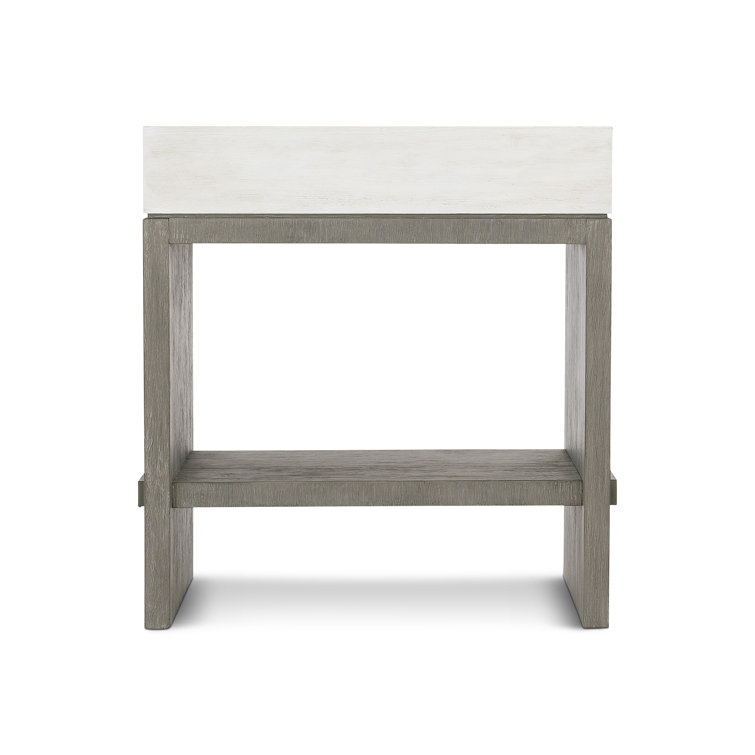 28'' Gray and White Acacia Wood Nightstand with Drawer