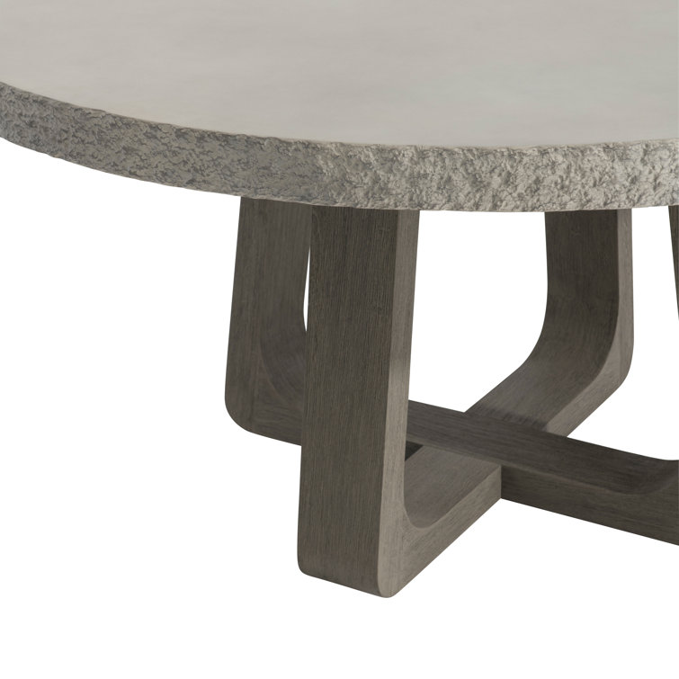 Gray Concrete and Teak Round Outdoor Dining Table