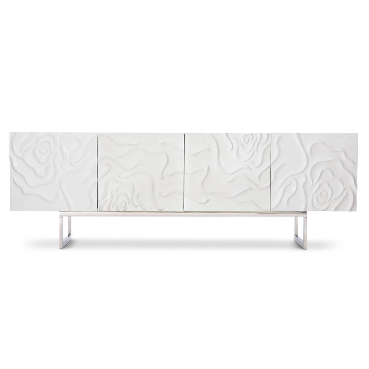 Penrose White Floral Motif Sideboard with Stainless Steel Base
