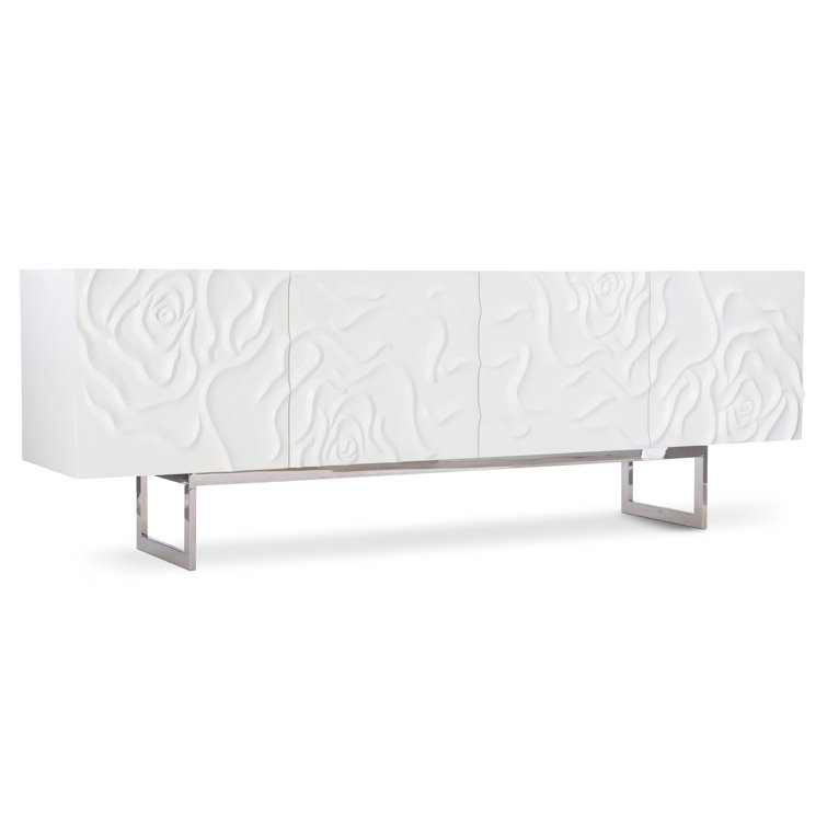 Penrose White Floral Motif Sideboard with Stainless Steel Base