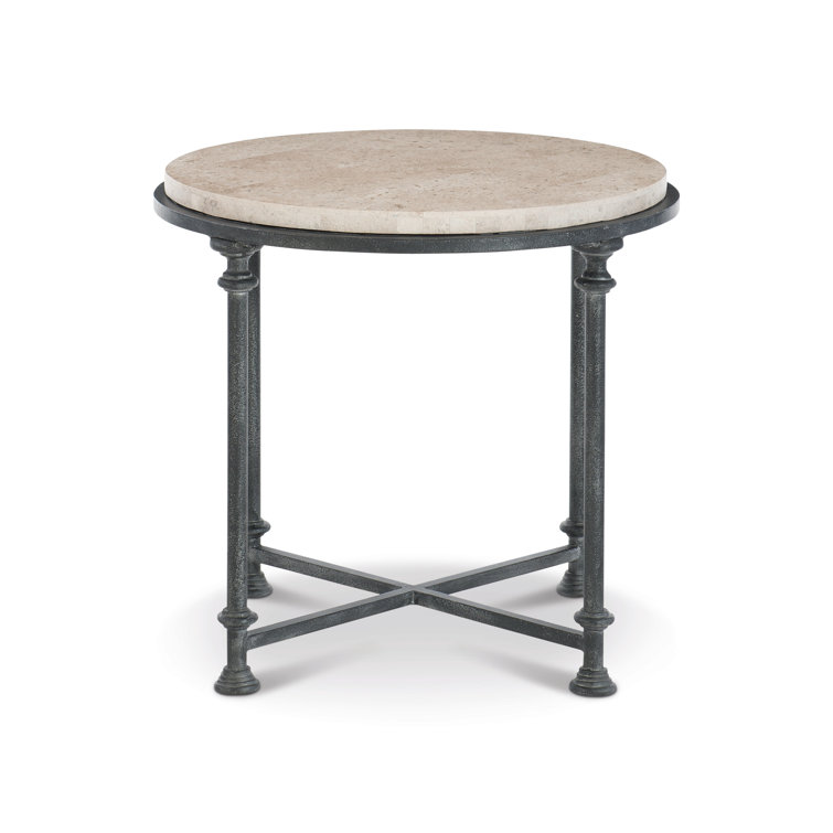 Galesbury Round Stone and Metal End Table