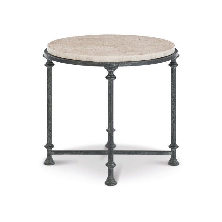 Galesbury Round Stone and Metal End Table