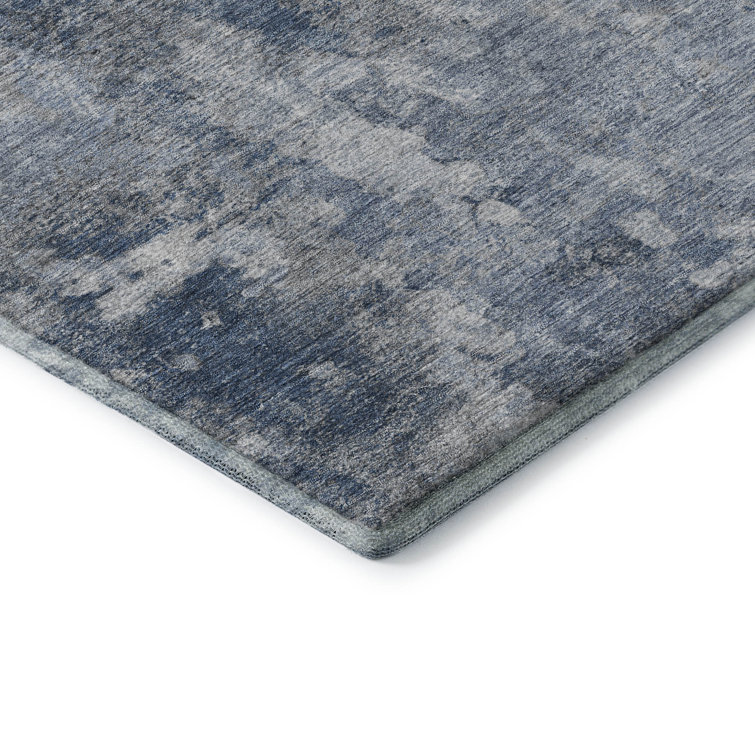 Blue Rectangular Washable Synthetic Rug 30" x 20"