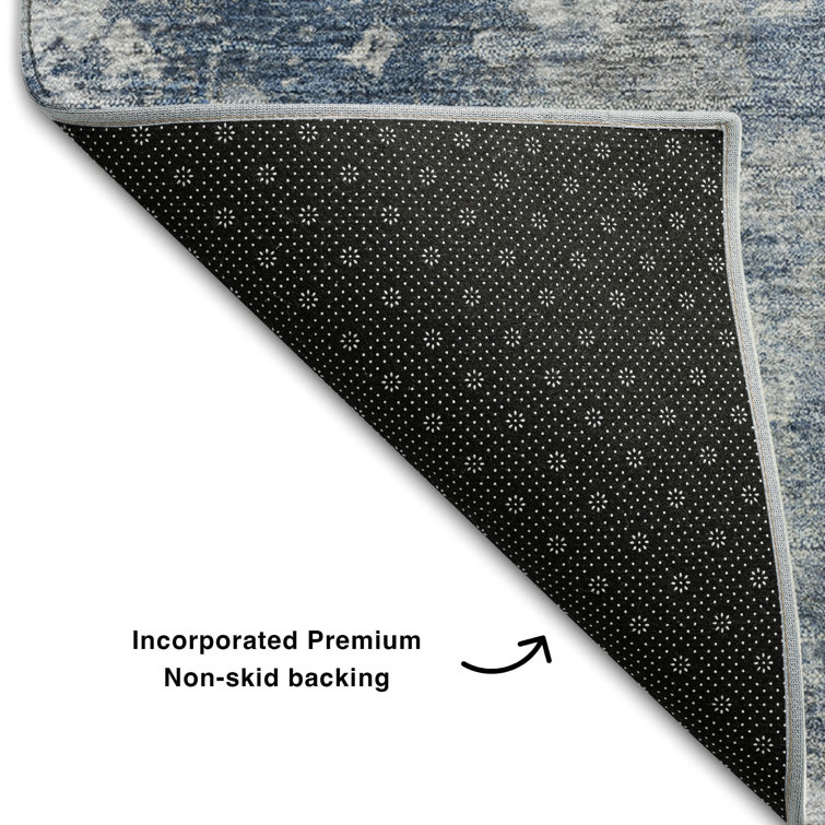 Blue Rectangular Washable Synthetic Rug 30" x 20"