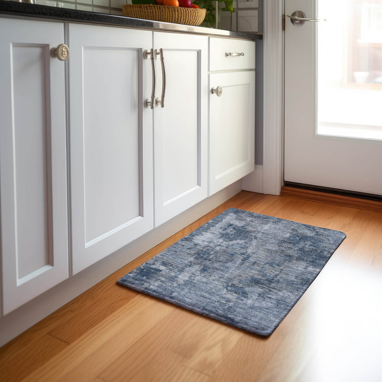 Blue Rectangular Washable Synthetic Rug 30" x 20"