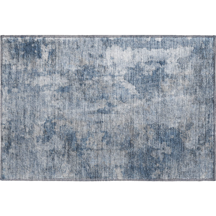 Blue Rectangular Washable Synthetic Rug 30" x 20"