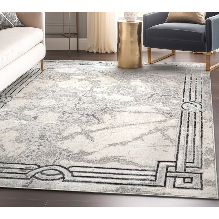 Huntington Retro Marble 5' x 7' Black Abstract Synthetic Area Rug