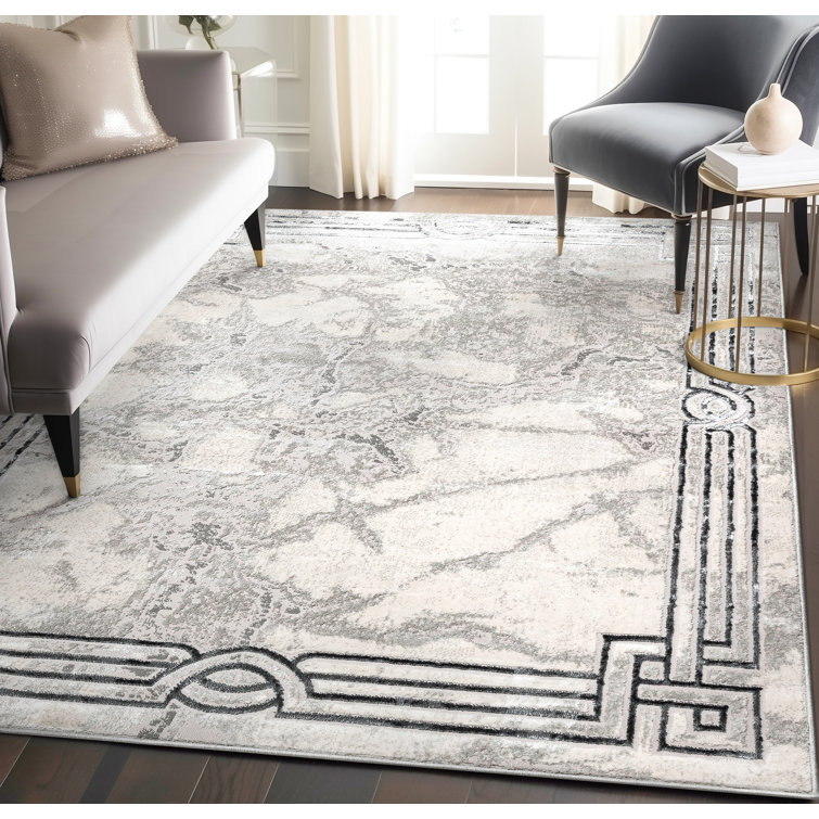 Huntington Retro Marble 5' x 7' Black Abstract Synthetic Area Rug