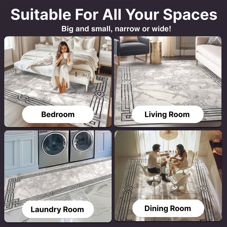Huntington Retro Marble 5' x 7' Black Abstract Synthetic Area Rug