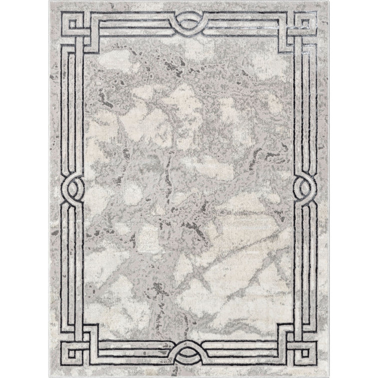 Huntington Retro Marble 5' x 7' Black Abstract Synthetic Area Rug