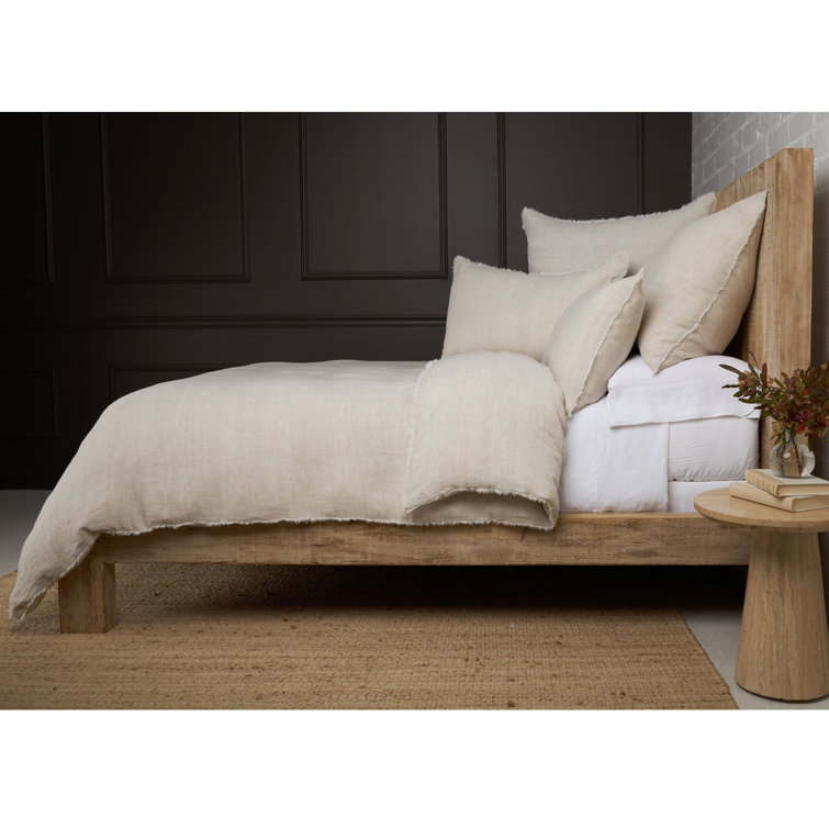 Queen Flax Linen Duvet Cover with Eyelash Fray Edging