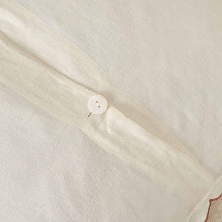 Euro Cream and Terracotta Linen Sham with Scalloped Edges