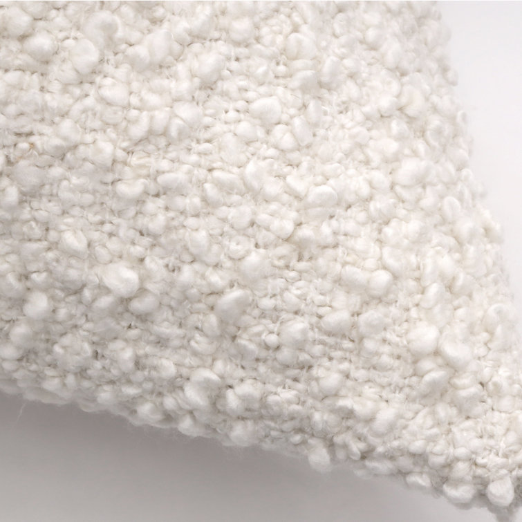 Ivory Bouclé Rectangular Lumbar Accent Pillow with Feather Insert