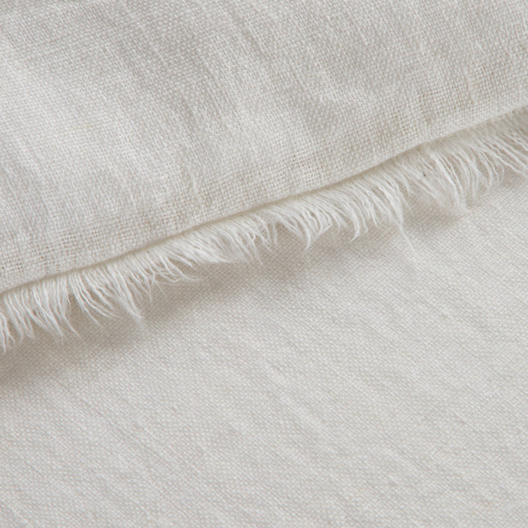 Cream Linen Rectangular Fringed Lumbar Pillow with Down Fill