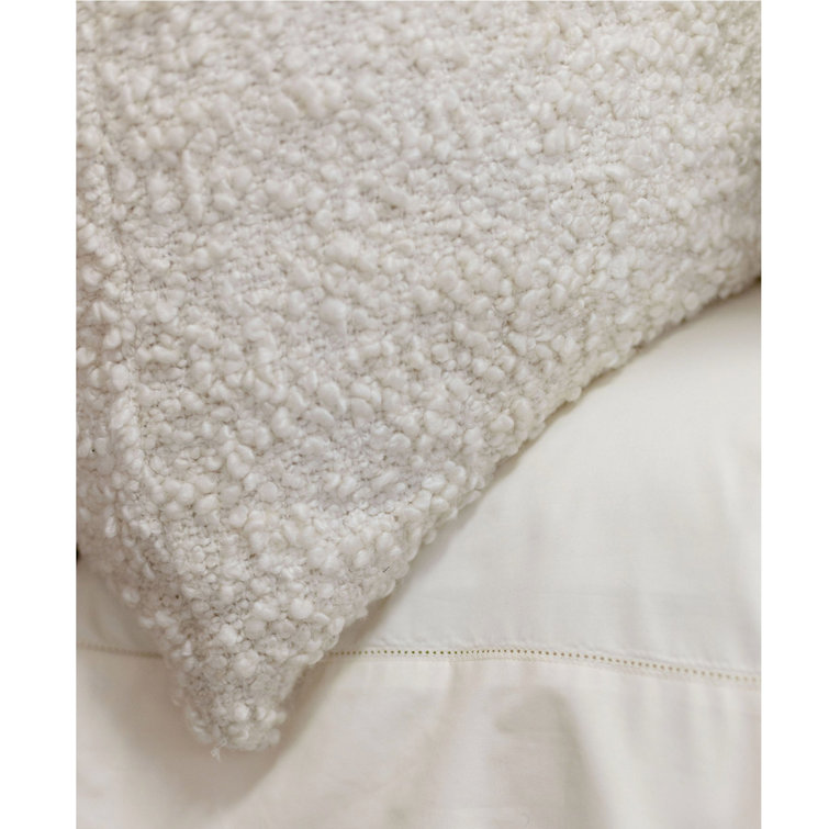 Ivory Bouclé Rectangular Lumbar Accent Pillow with Feather Insert