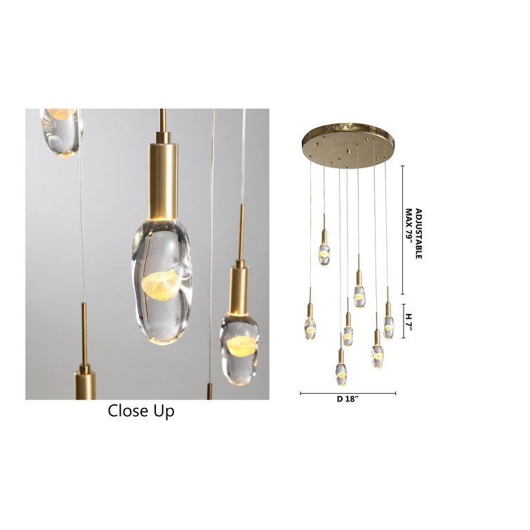 Elegant Gold Aluminum LED Chandelier with Clear Crystal Orbs