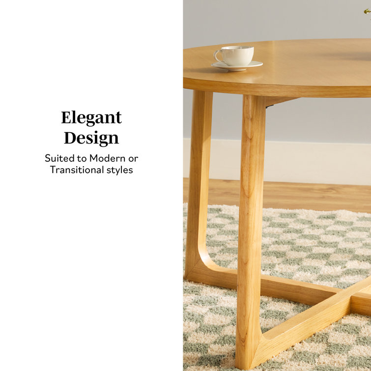 Natural Solid Wood Round Dining Table with Geometric Legs